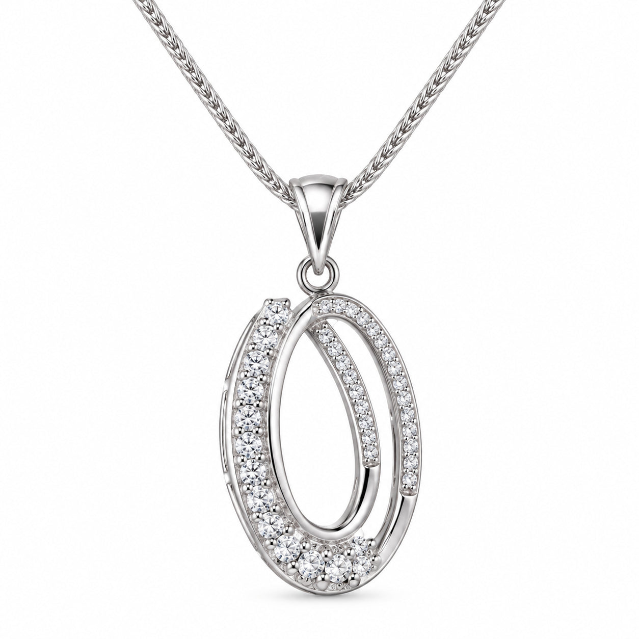 DiamondCelebritees 925 Silver 1.32ct Cubic Zirconia Double Oval Interlocking 1 inch Pendant