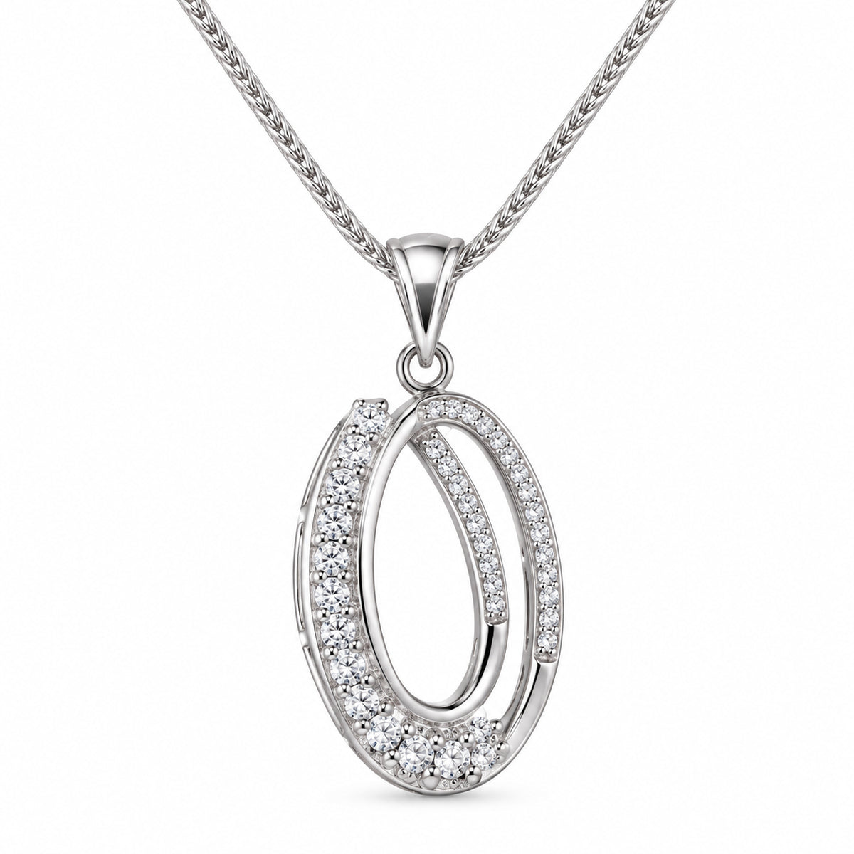 DiamondCelebritees 925 Silver 1.32ct Cubic Zirconia Double Oval Interlocking 1 inch Pendant
