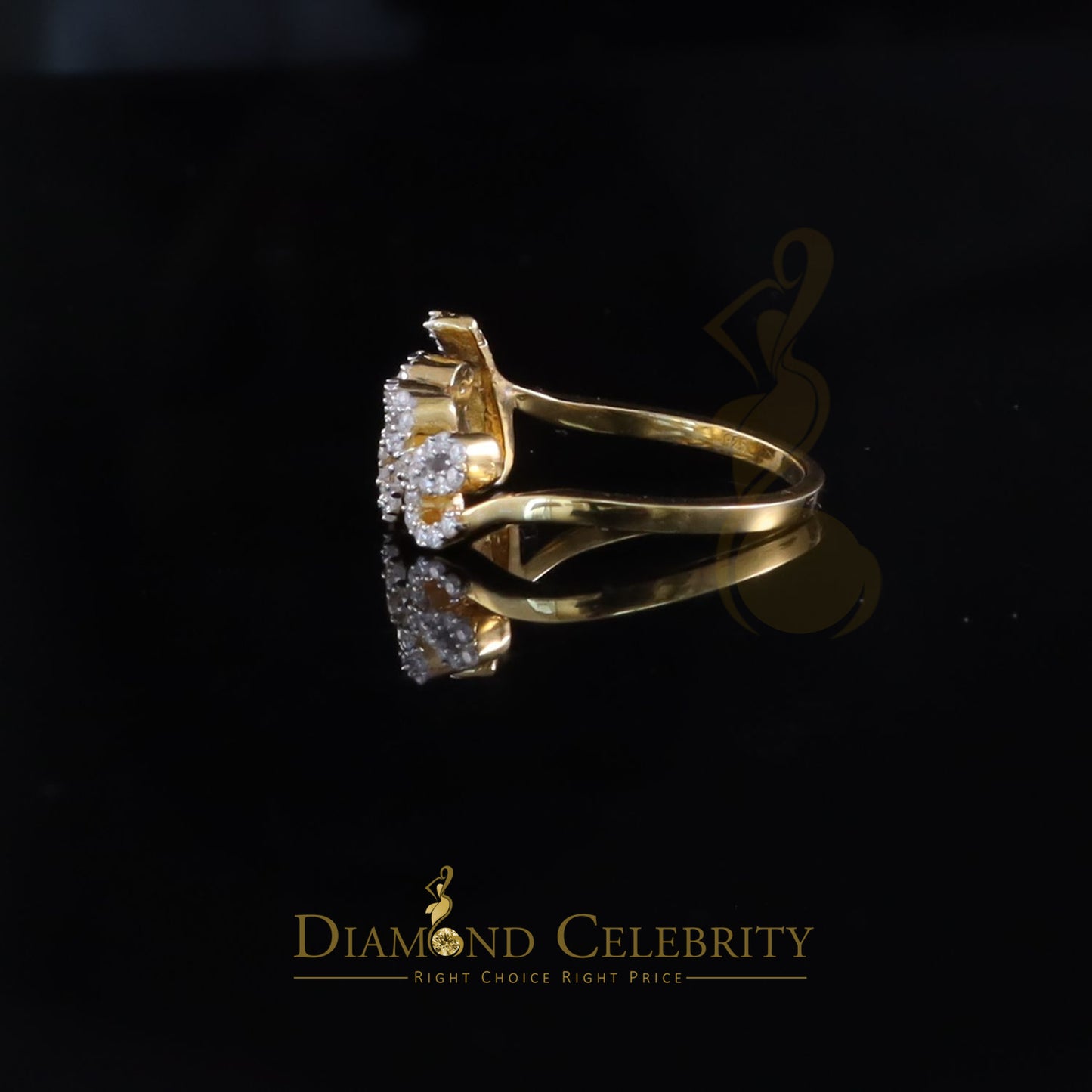DiamondCelebritees 925 Sterling Yellow Silver 0.33ct VVS 'D' Moissanite 'Love' Rings SZ 7 for Women