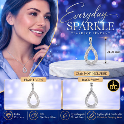 DiamondCelebritees 925 Sterling Silver Teardrop/Pear Shaped intertwined 0.37ct Cubic Zircon Pendant