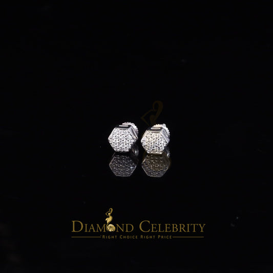 DiamondCelebritees  White 925 Silver 0.38ct Cubic Zirconia Women's & Men's Hip Hop Hexagon Earrings