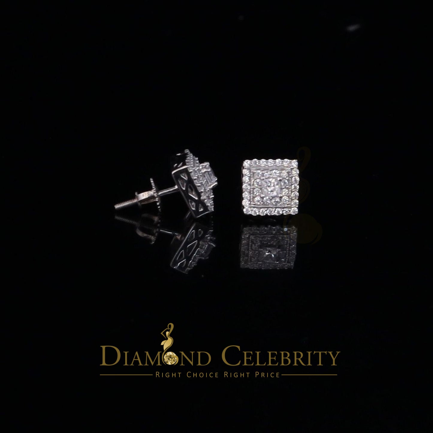 DiamondCelebritees  1.44ct Cubic Zirconia 925 White Sterling Silver Women's Hip Hop Square Earrings