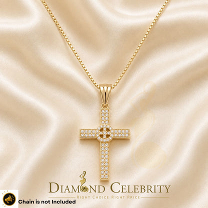 DiamondCelebritees  Real 0.25ct Diamond 925 Sterling Silver CROSS Charm Necklace Yellow Pendant