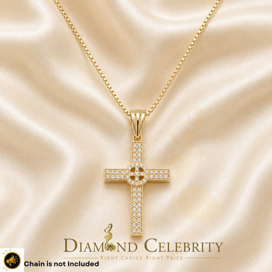 DiamondCelebritees  Real 0.25ct Diamond 925 Sterling Silver CROSS Charm Necklace Yellow Pendant