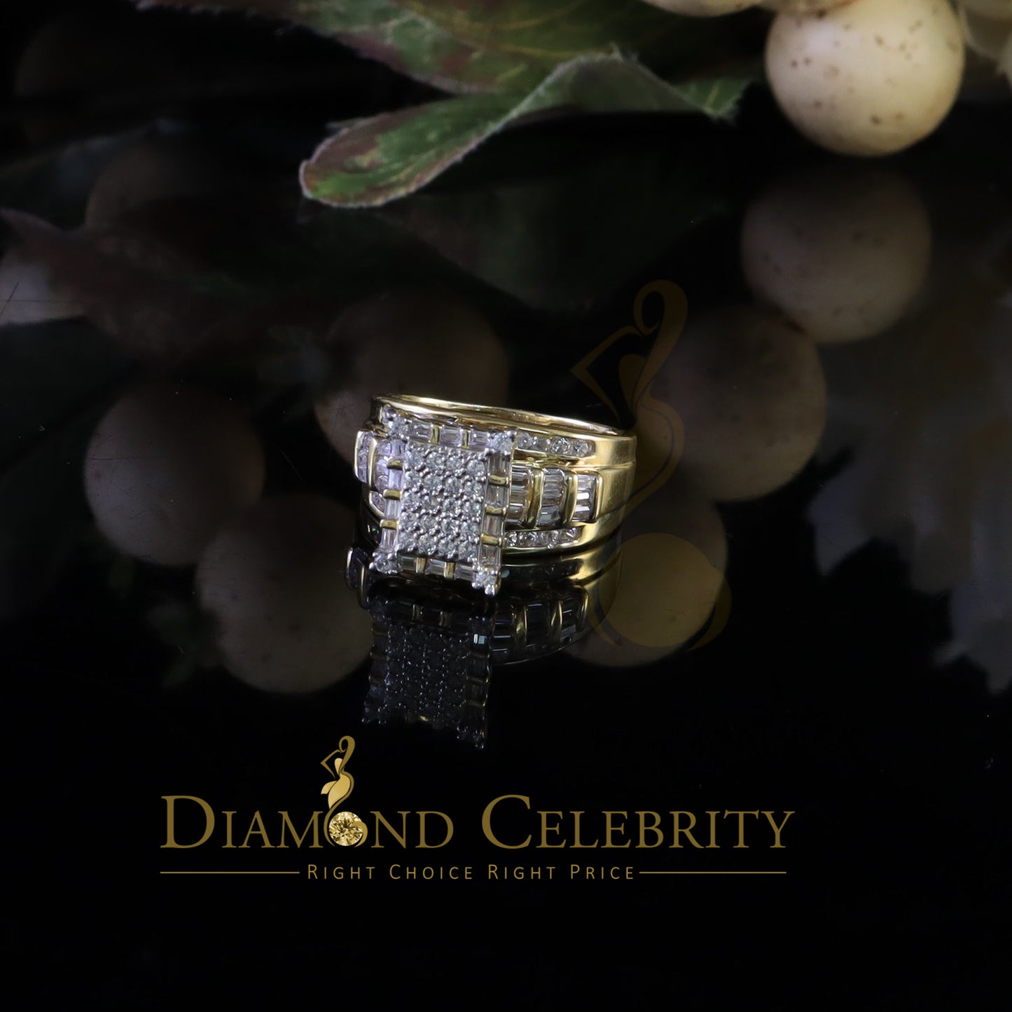 DiamondCelebritees 925 Sterling Yellow Square 2.36 ct Cubic Zirconia Silver Womens Ring Size 8