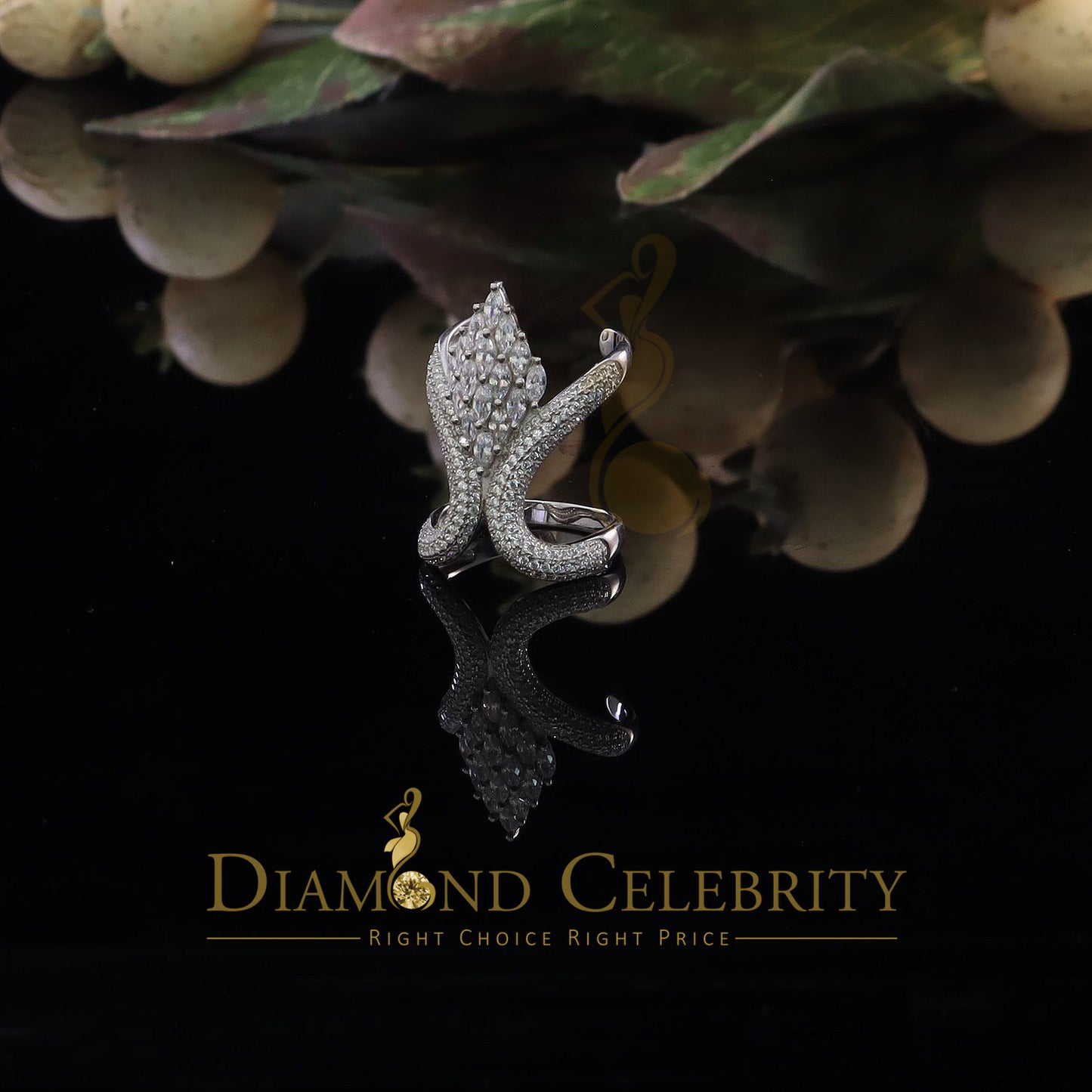 DiamondCelebritees Sterling White Silver 2.00ct Cubic Zirconia Cocktail Floral Women's Ring Size 7