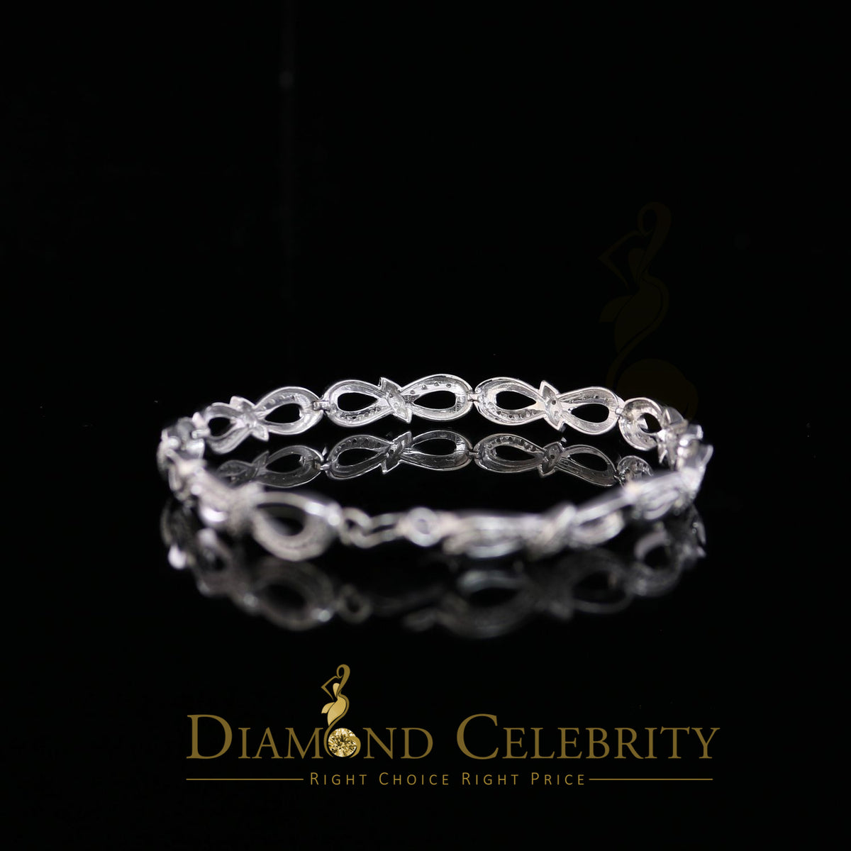 Diamondcelebritees 925 Sterling Silver Infinity Style 0.15CT Real Diamond Bracelet Size 7.5 Inch