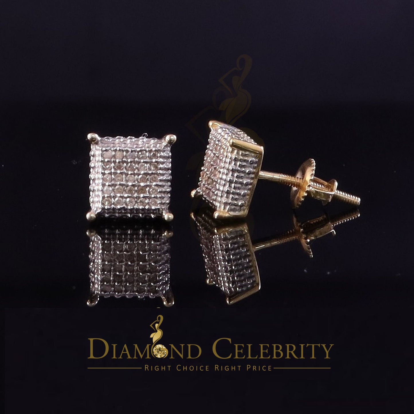 DiamondCelebritees 0.15ct Diamond 925 Sterling Silver Square Yellow Stud Earrings for Women & Men's