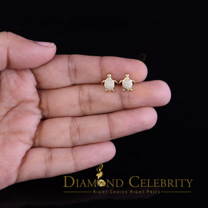 DiamondCelebritees  Women's 0.14ct Cubic Zirconia Turtle Stud Earrings Yellow 925 Sterling Silver