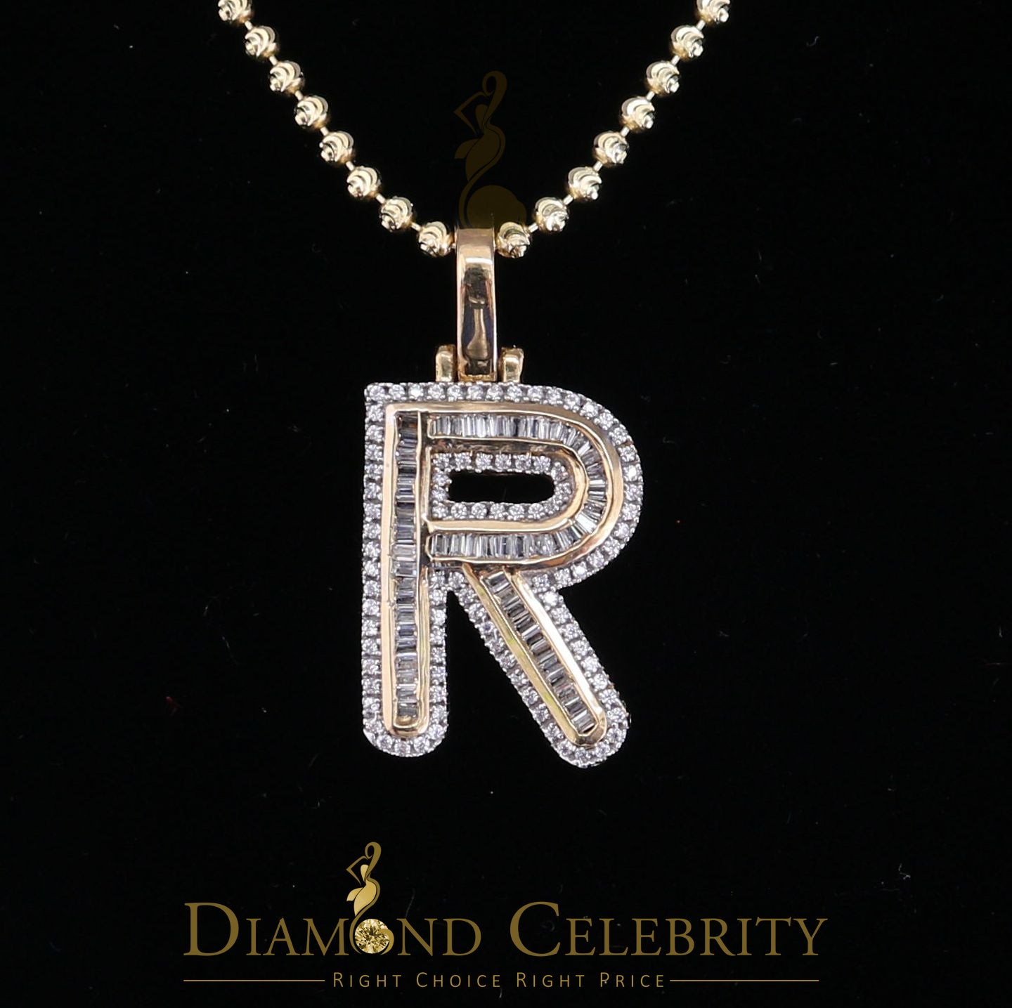 DiamondCelebritees Yellow Bugutte Initial All Alphabet Sterling Silver Pendant with Cubic Zirconia