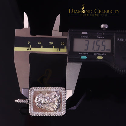 DiamondCelebritees Men's Square JESUS White 925 Sterling Silver 0.66ct CZ '1.00'inch 3D Pendant
