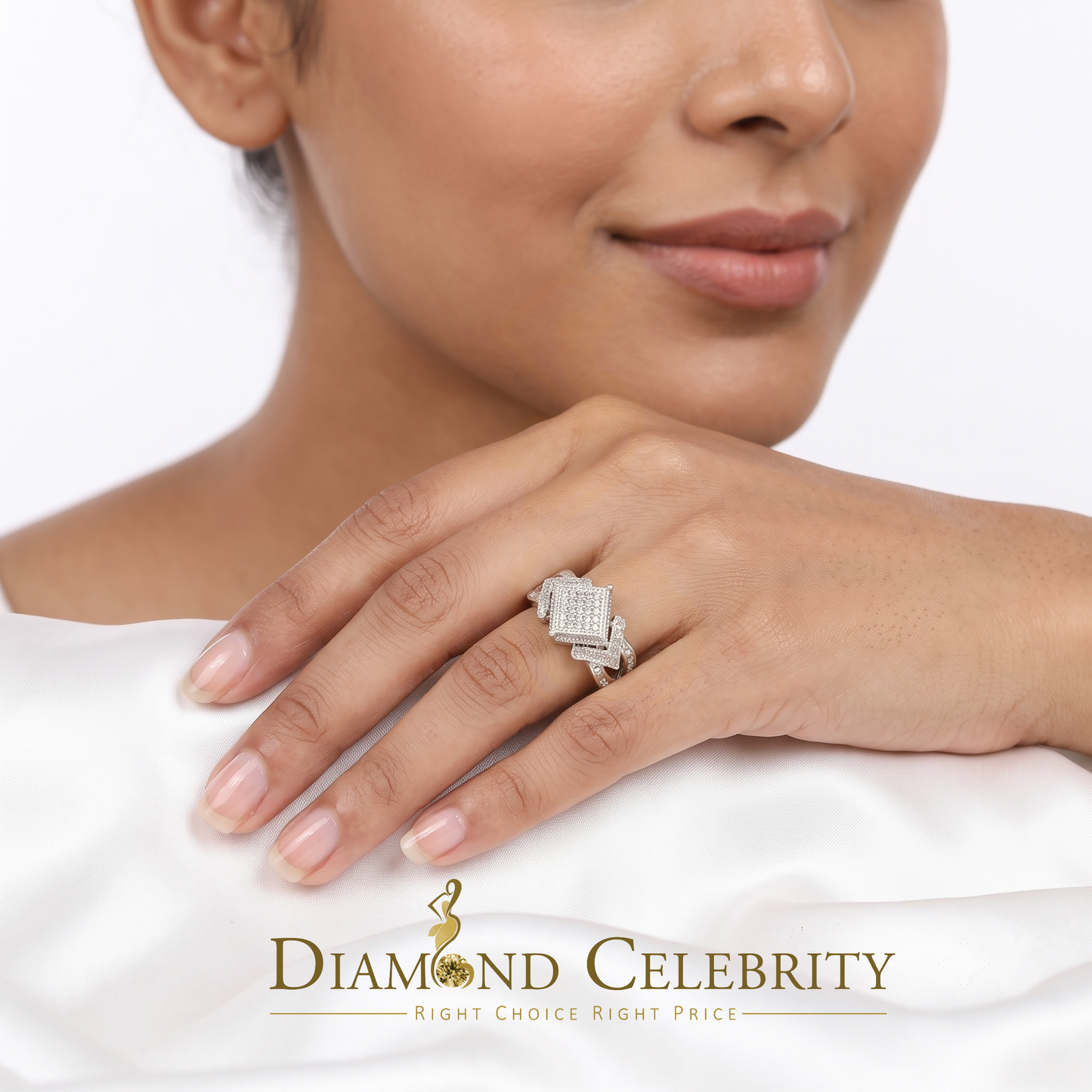 DiamondCelebritees 0.50 CT Real Diamond 925 Silver White Cinderella Womens Ring Size 7