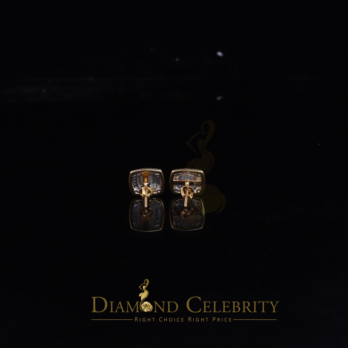 DiamondCelebritees Real 10K Yellow Gold Real Diamond 0.50 CT Men and Ladies Square Stud Earring