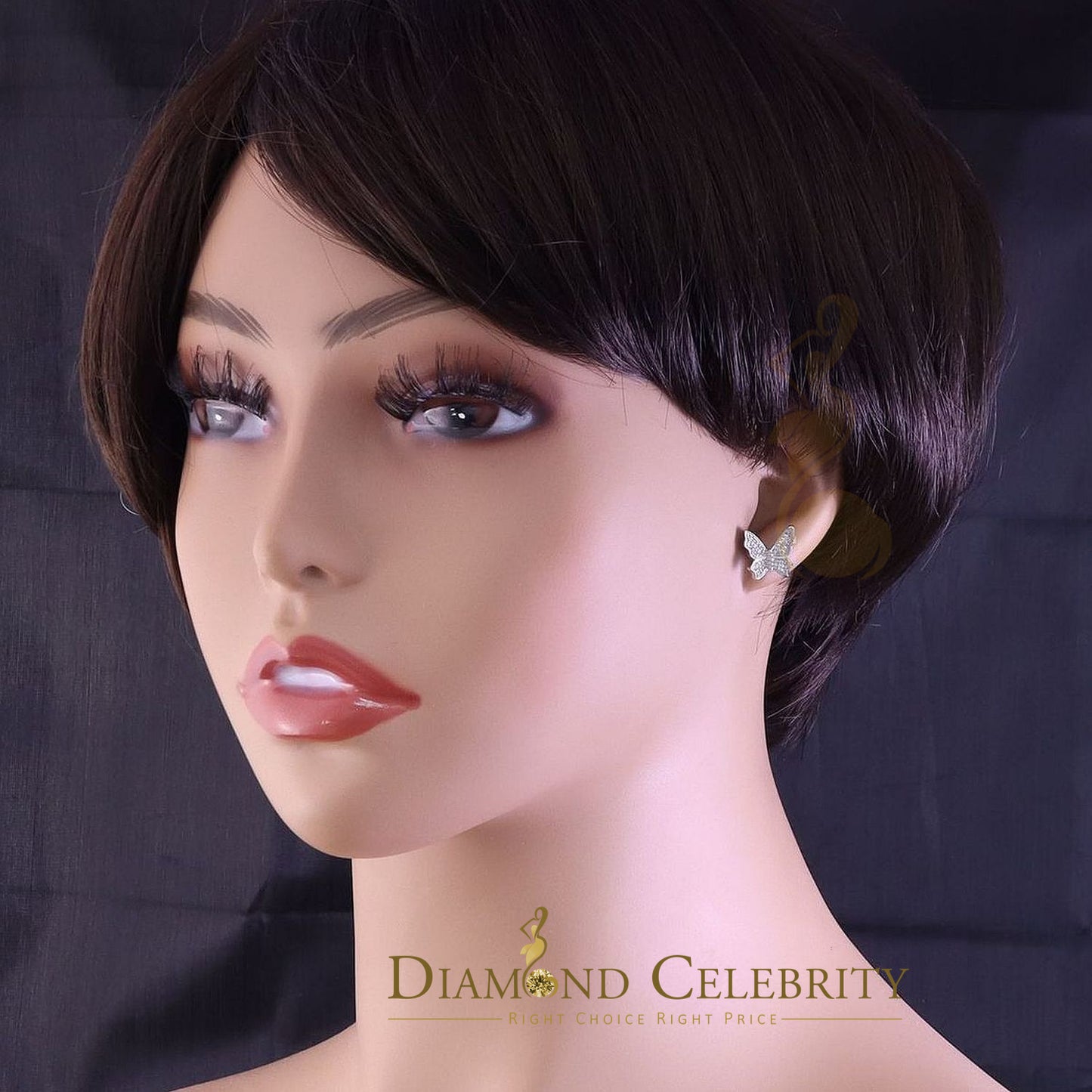 DiamondCelebritees  Butterfly Stud Earrings White 925 Sterling Silver Women's 0.50ct Cubic Zirconia