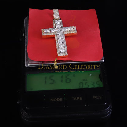 Diamondcelebritees Moissanite Men's & Women 7.50ct VVS D Sterling Yellow Silver Charm Cross Pendant