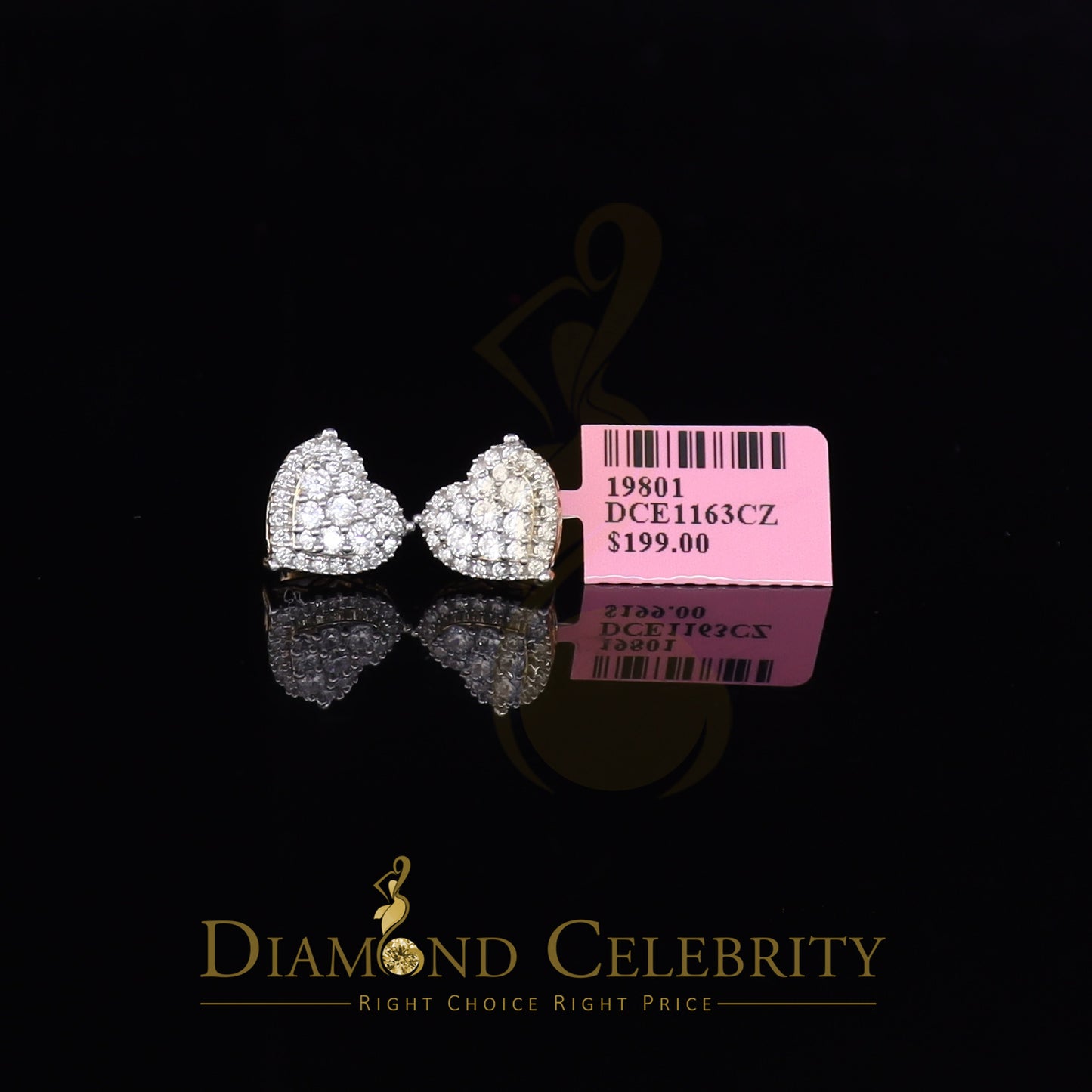 925 Sterling Yellow Silver 1.64ct Cubic Zirconia Heart Women's Stud Earrings