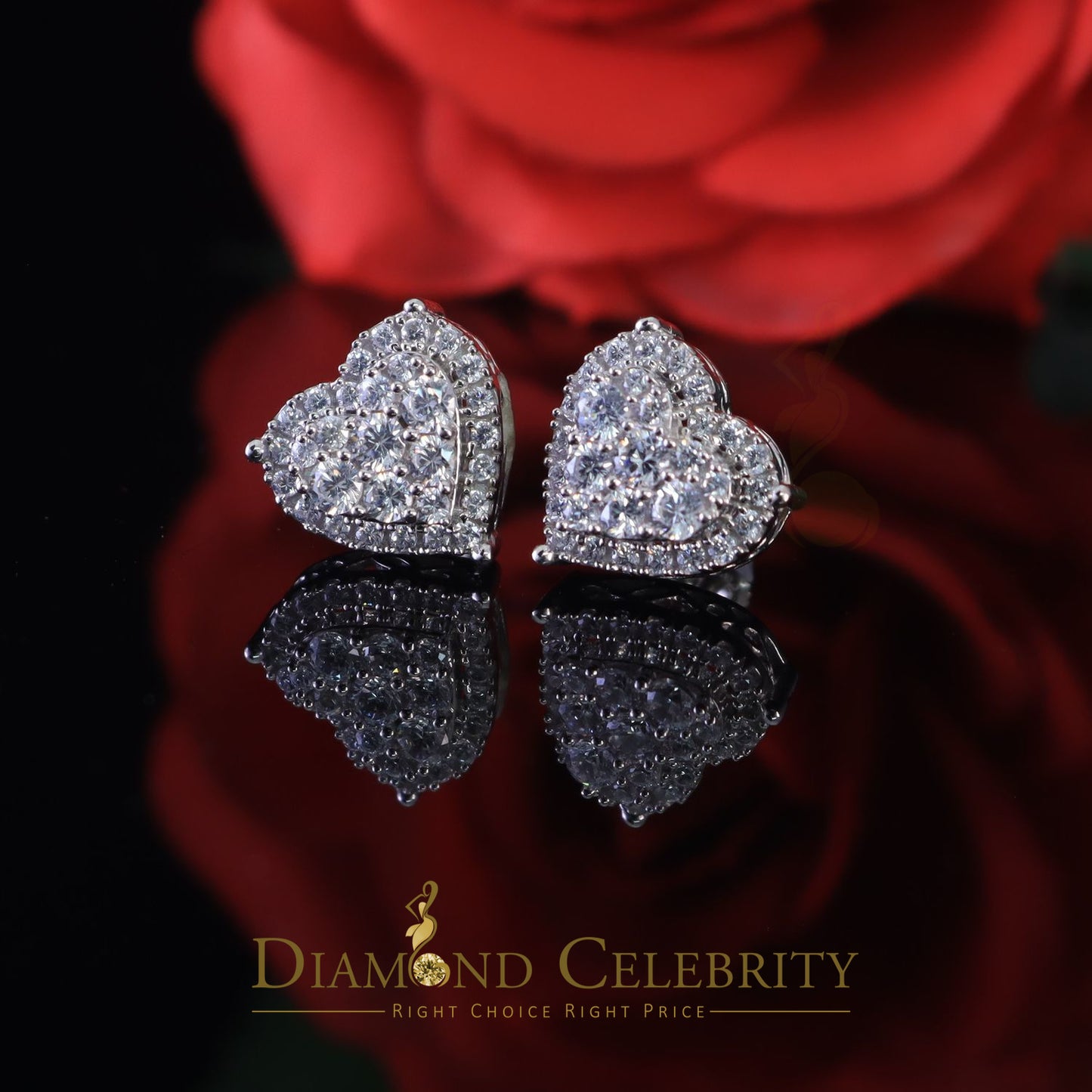 DiamondCelebritees  925 White Sterling Silver 2.68ct Cubic Zirconia Heart Women's Stud Earrings