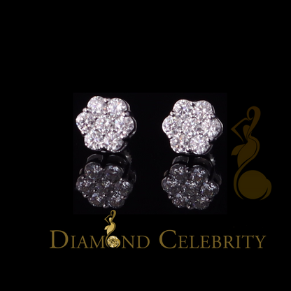 DiamondCelebritees 1.0ct Vvs 'D' Color Genuine Moissanite Stud FLORAL Earrings 10k Real White Gold