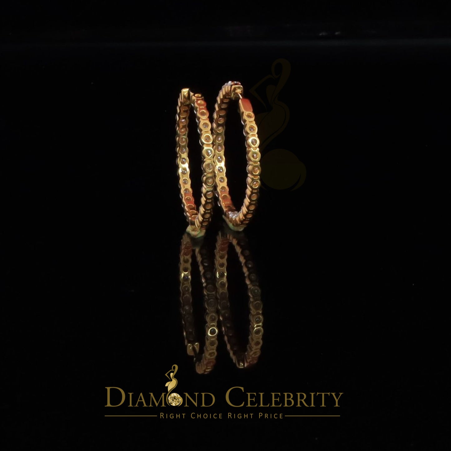 DiamondCelebritees 6.00ct Moissanite Yellow 925 Sterling Silver Women's In and Out Hoop Earrings