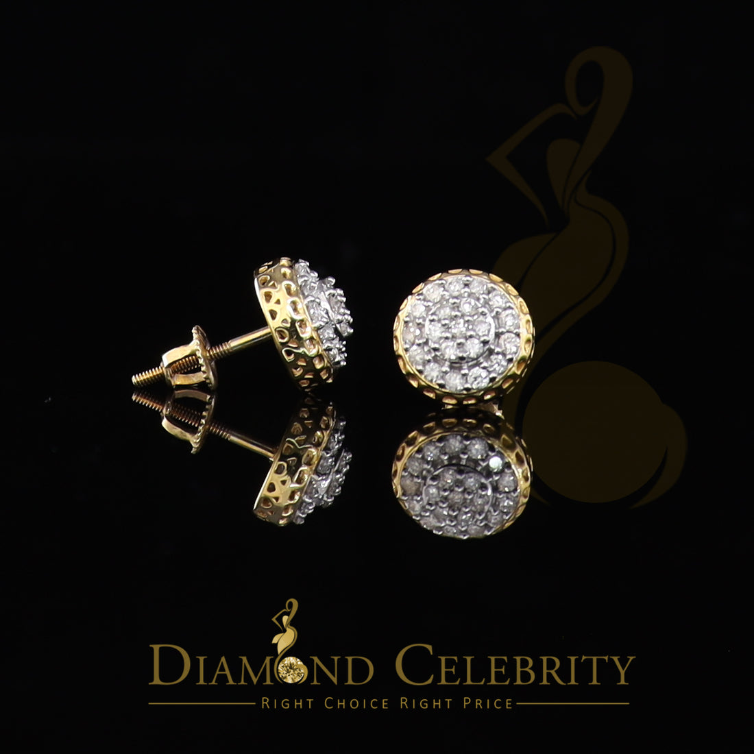 DiamondCelebritees 10K Real Yellow Gold with 0.33 CT Real Diamond Round Stud Earrings