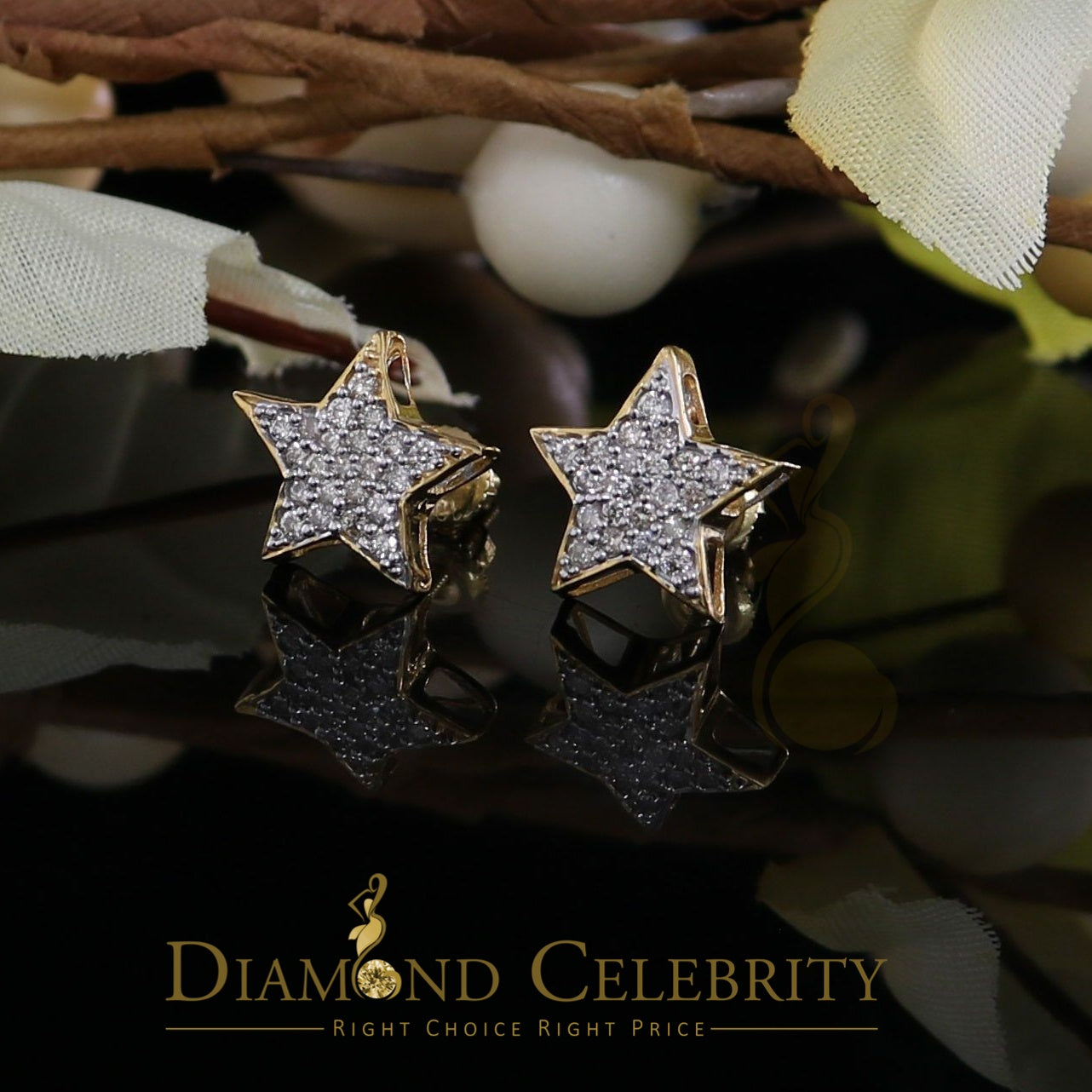 DiamondCelebritees 10K Real Yellow Gold Real Diamond 0.50CT Men's/Women's shape Star Stud Earrings
