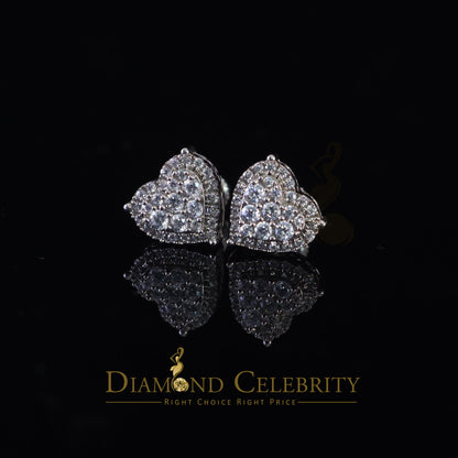 DiamondCelebritees  1.18ct Cubic Zirconia 925 White Sterling Silver Women's Hip Hop Heart Earrings
