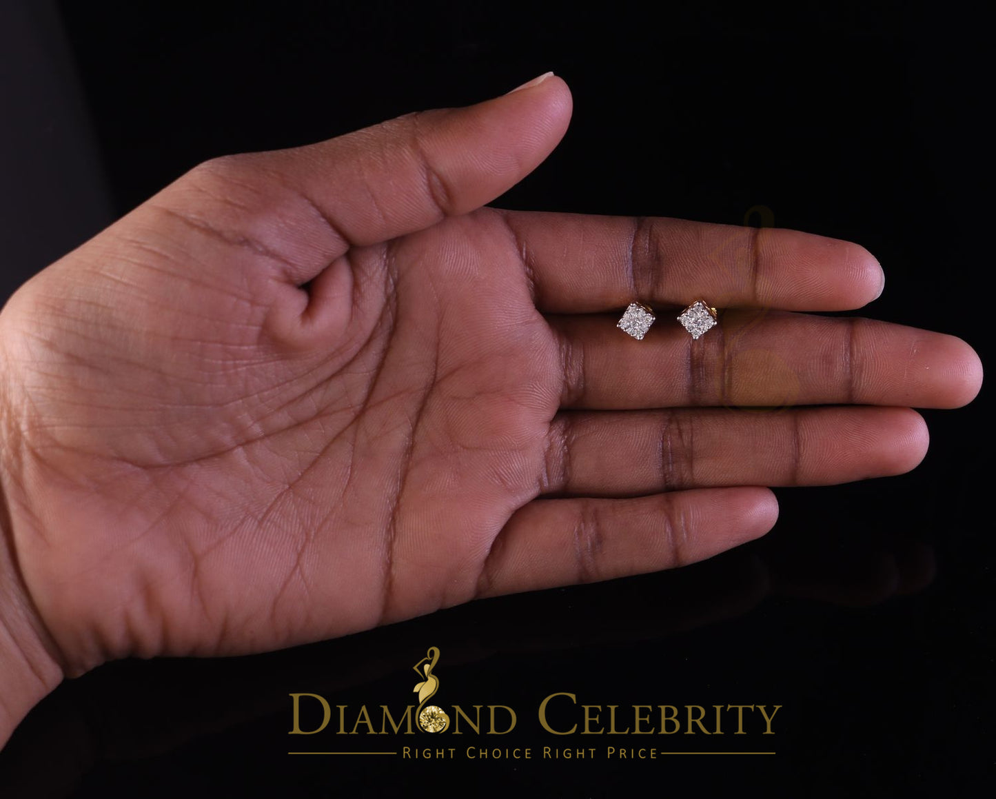 DiamondCelebritees Real Moissanite Stud Square Earrings 10k Real Yellow Gold 0.33ct VVS 'D' Color