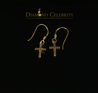 DiamondCelebritees  Yellow 925 Silver 0.27ct Cubic Zirconia Men's & Women's Dangling Cross Earrings