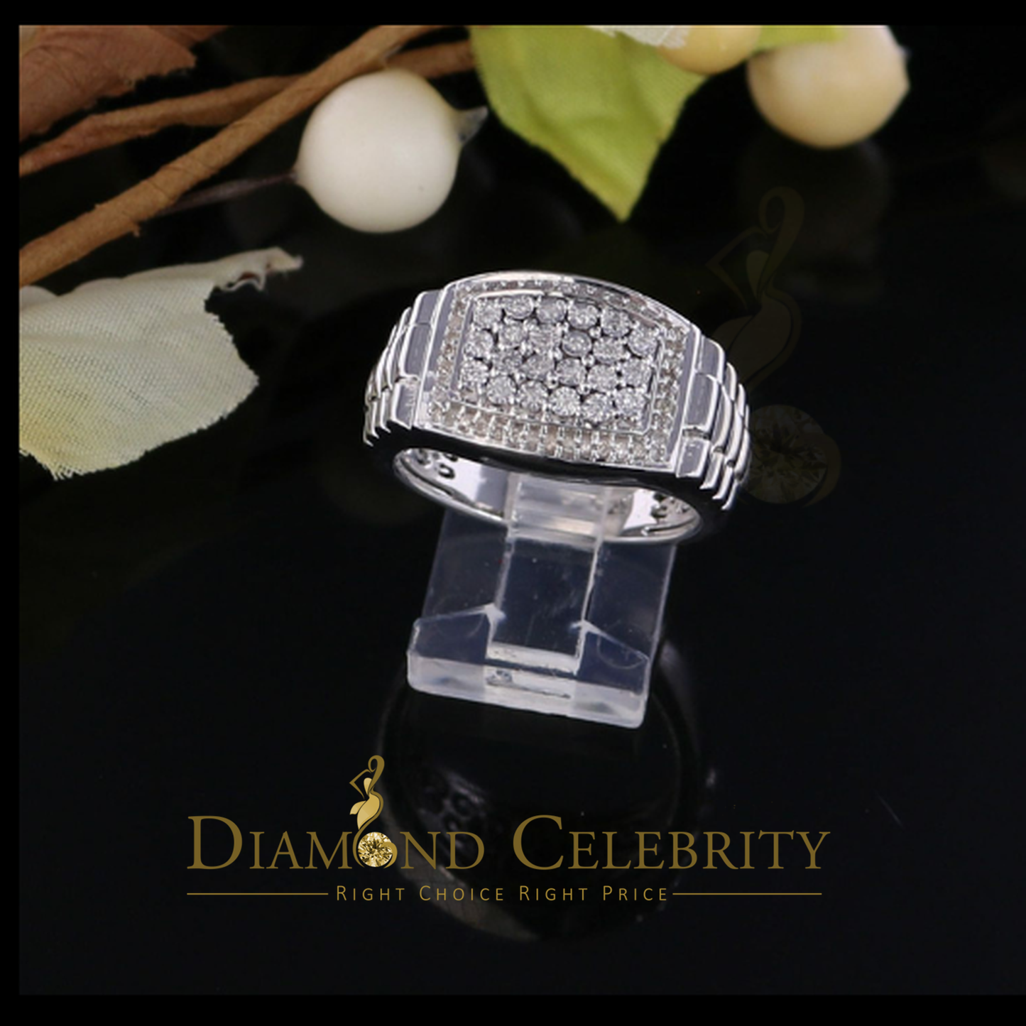 DiamondCelebritees 0.25 CT Real Diamond 925 Sterling White Silver With Fashion Men's Ring Size 10