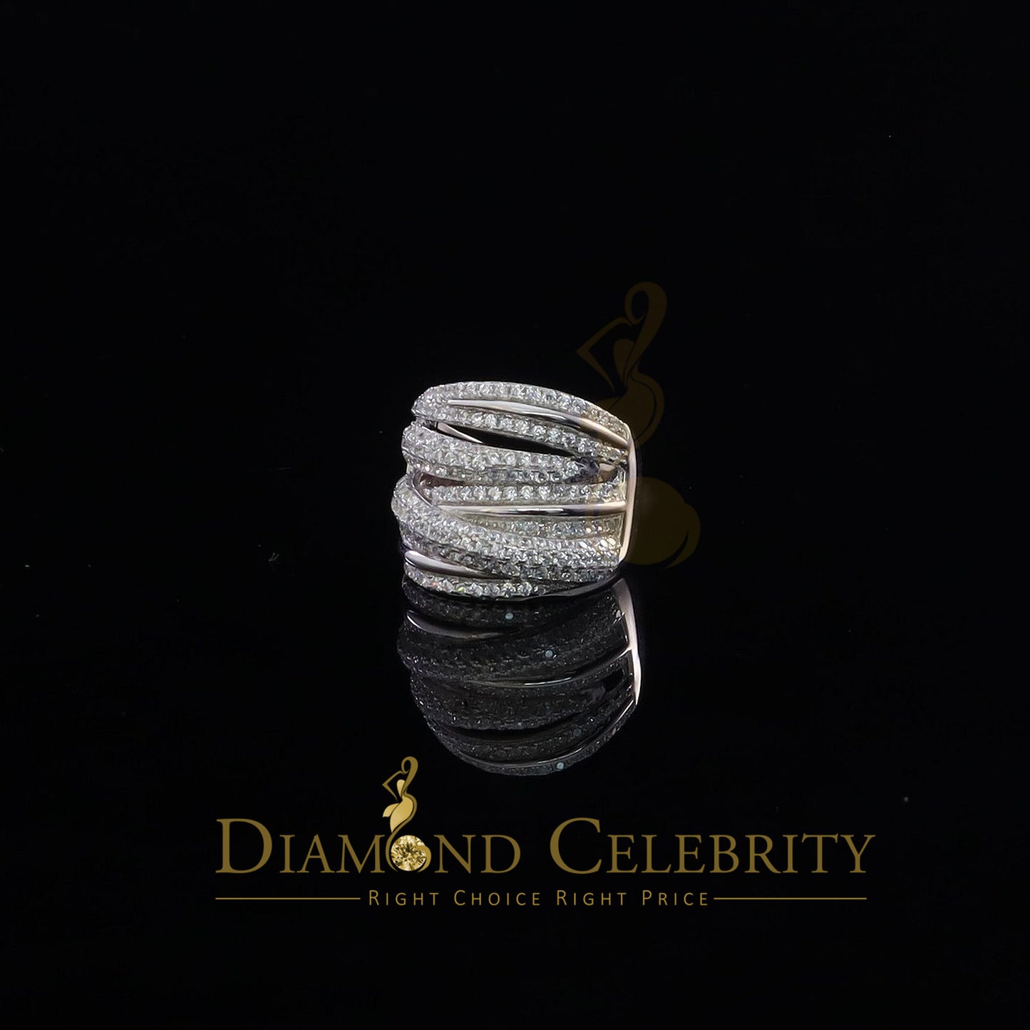 DiamondCelebritees 925 White Sterling Silver 2.50ct Multi -Rows Cubic Zirconia Women's Ring Size 7