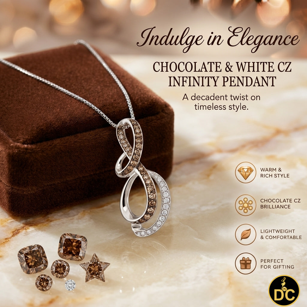 DiamondCelebritees Chocolate Brown 0.27ct CZ Infinity Swirl 1 inch Pendant in 925 Sterling Silver