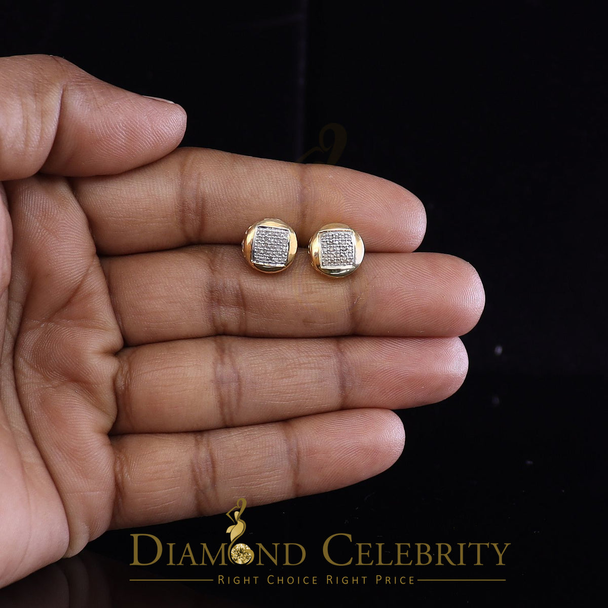 DiamondCelebritees 0.15ct Real Diamond 925 Sterling Silver Yellow For Women's & Men's Round Earring