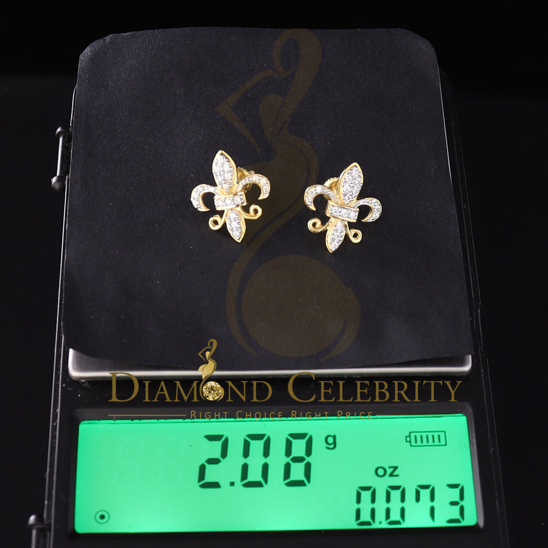 DiamondCelebritees  925 Yellow Silver Women's Fleur de Lis Screw Back 0.36ct Cubic Zirconia Earrings