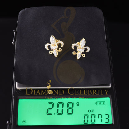 DiamondCelebritees  925 Yellow Silver Women's Fleur de Lis Screw Back 0.36ct Cubic Zirconia Earrings