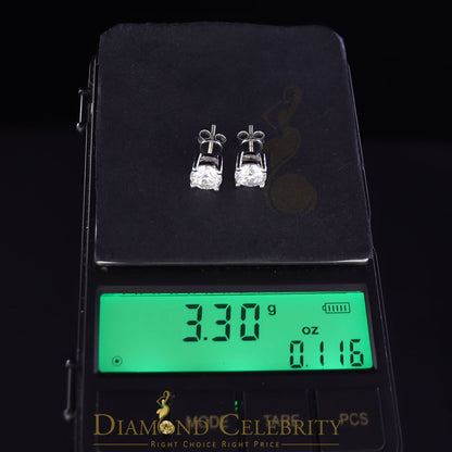 DiamondCelebritees 10k Real White Gold with 3.00ct Round VVS 'D' Color Moissanite Stud Earrings
