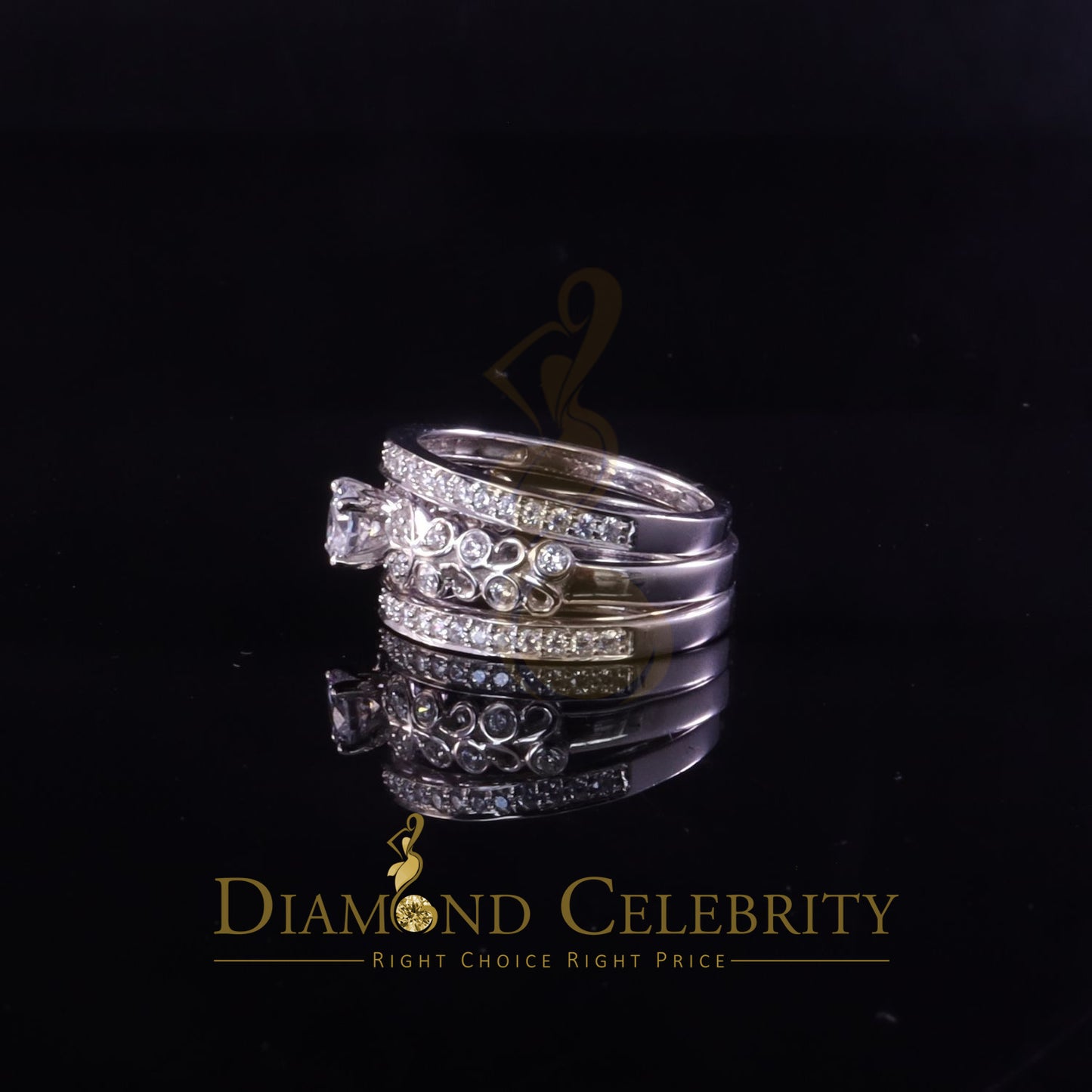 DiamondCelebritees 2.25ct Cubic Zirconia White 925 Sterling Silver Women 3PC Wedding Rings SZ 7
