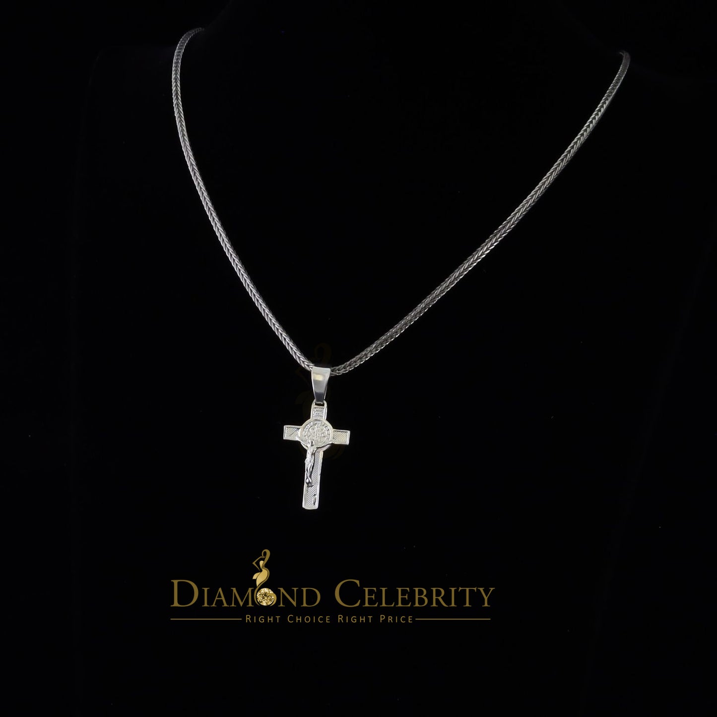 DiamondCelebritees 925 Sterling Silver Men's/Women's Jesus Cross Pendant White Religious