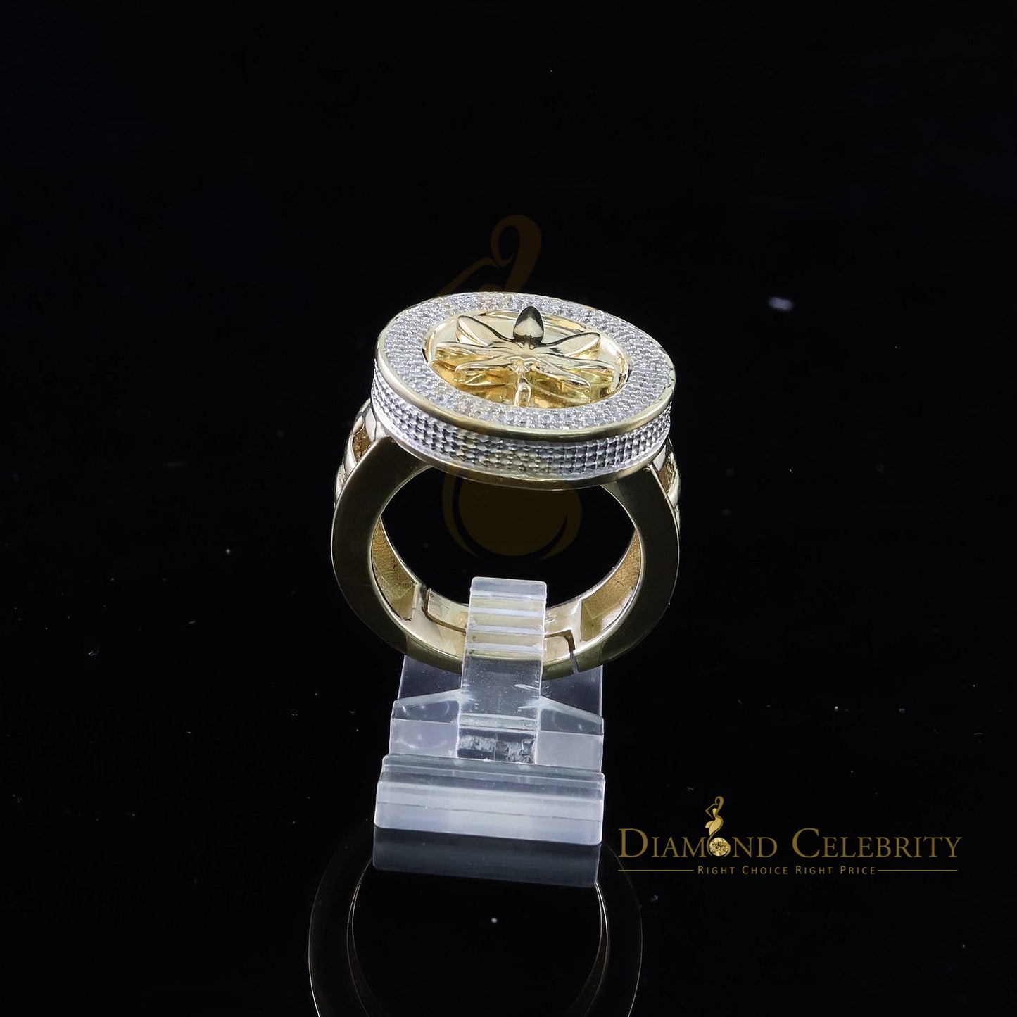 0.40ct Diamond with. Yellow Silver Round Mens's Adjustable Ring From SZ 10 to 12