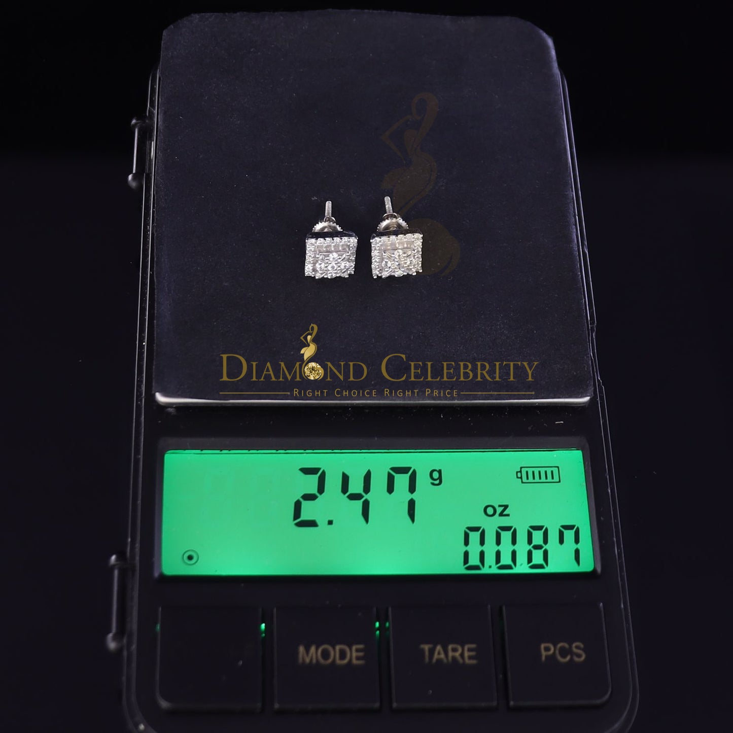 DiamondCelebritees  925 White Sterling Silver 0.74ct Cubic Zirconia Square Women's Stud Earrings