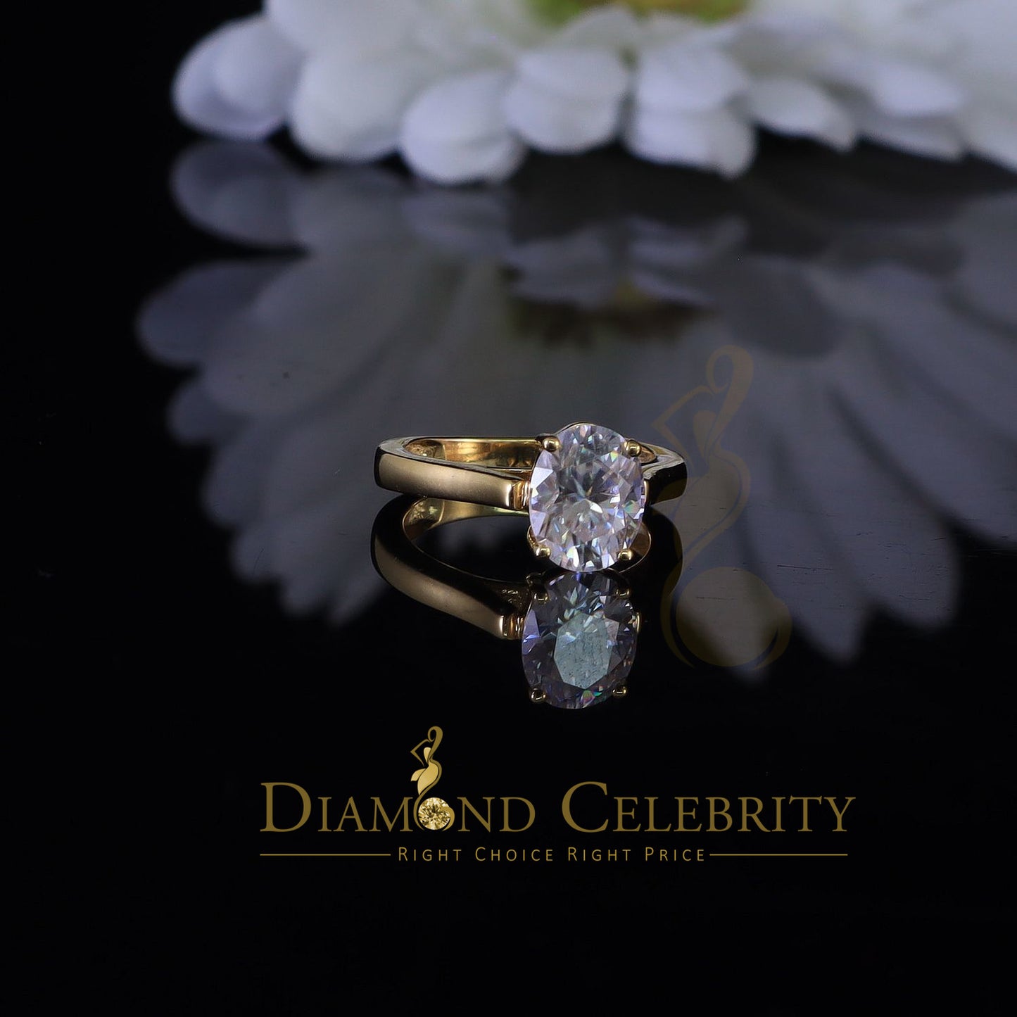 King Of Blings  10K Yellow Gold 2.00CT VVS' 'FL' D clr Oval Cut Solitaire Moissonite Ring S/7