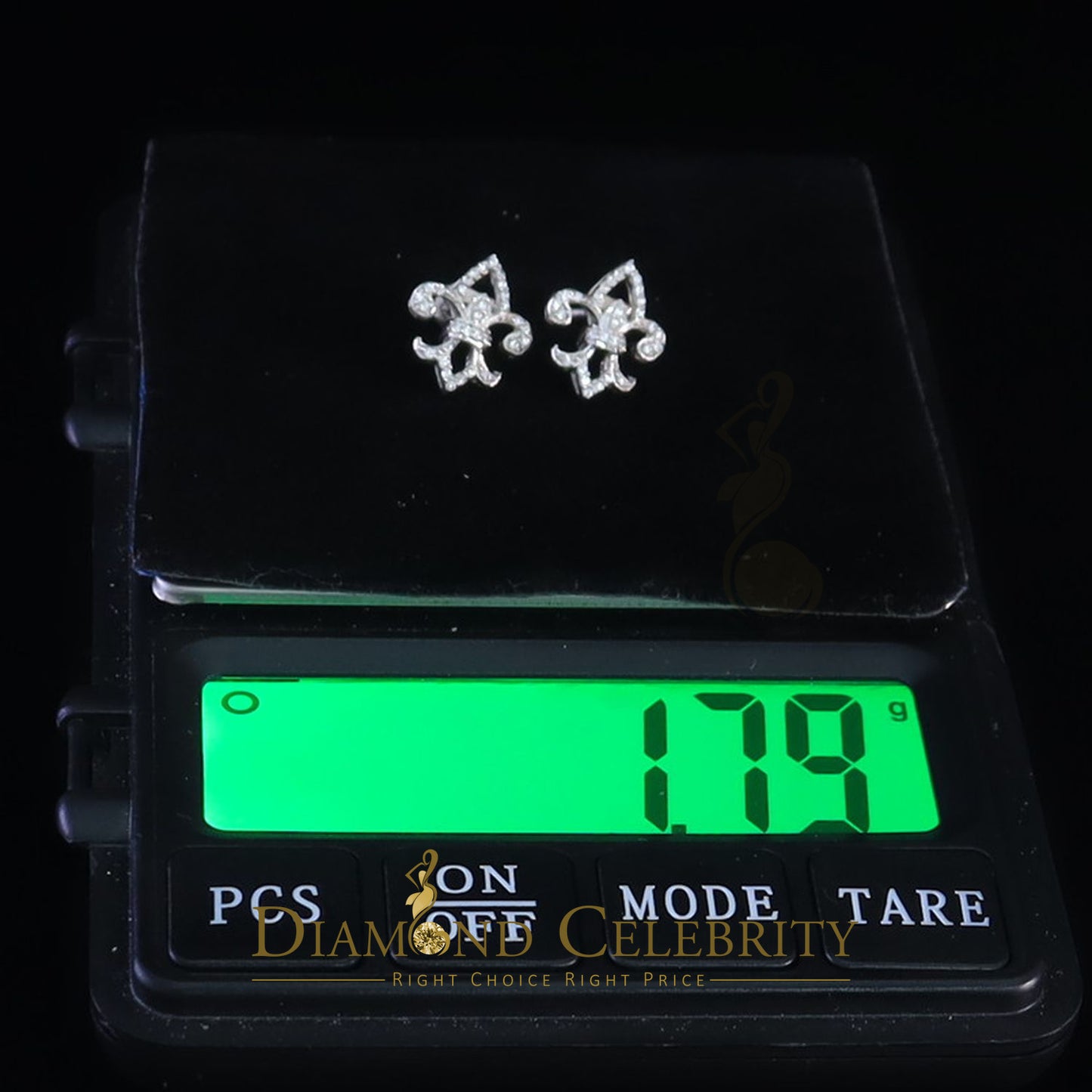 DiamondCelebritees  0.60ct Cubic Zirconia 925 White Silver Women's Fleur de Lis Screw Back Earrings