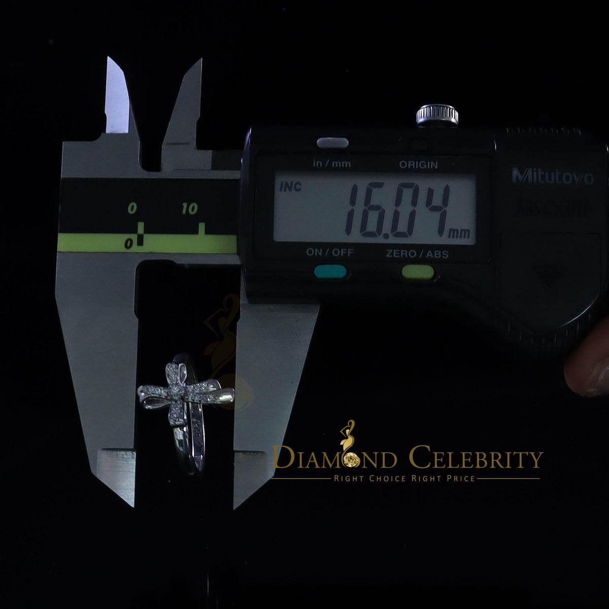 DiamondCelebritees 925 Sterling White Silver Shiny Cross 0.17ct Cubic Zirconia Womens Ring Size 8
