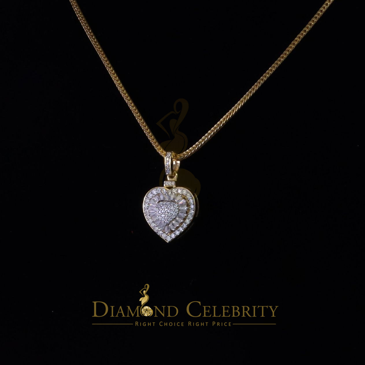 Diamondcelebritees Moissanite Women's Heart Pendant Bagutte & Rd 925 Yellow Silver 1.00ct VVS D