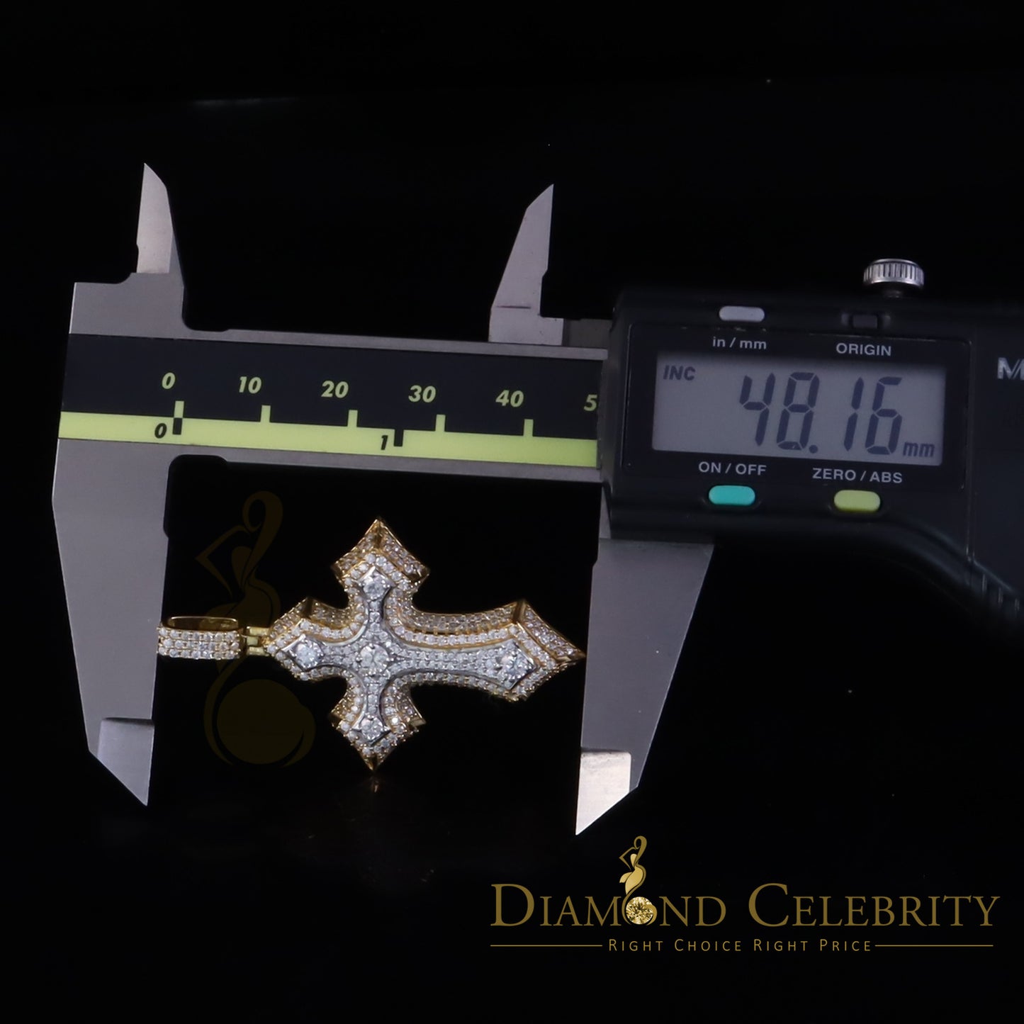 Diamondcelebritees Yellow Sterling Silver Charm Cross Pendant Men & Women 2.50ct VVS D Moissanite