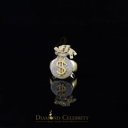 0.25 CT Real Diamond Money Bag 925 Sterling Silver Yellow Men's Ring Size 11.5