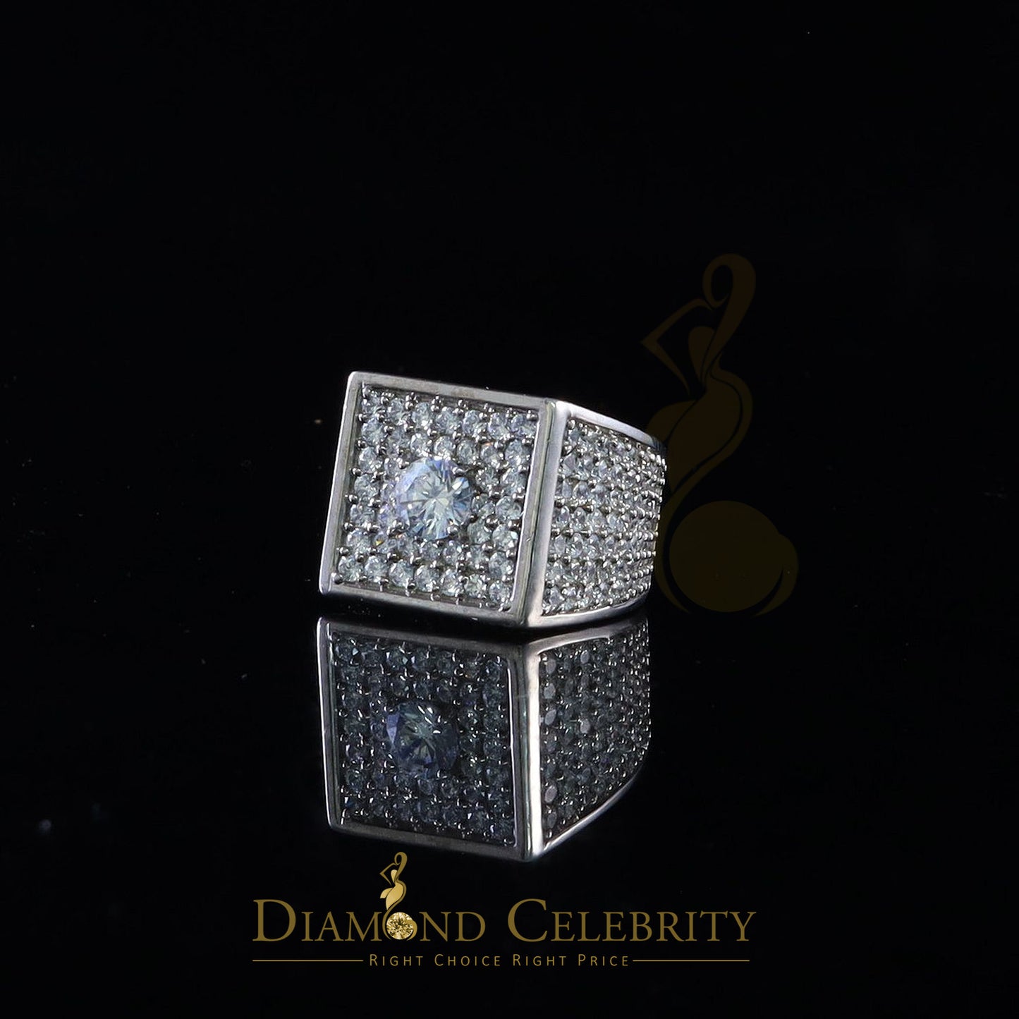 DiamondCelebritees Men's 19.0ct Cubic Zirconia white Silver Square Adjustable Ring From SZ 9 to 11