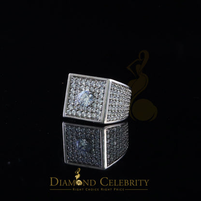 DiamondCelebritees Men's 19.0ct Cubic Zirconia white Silver Square Adjustable Ring From SZ 9 to 11
