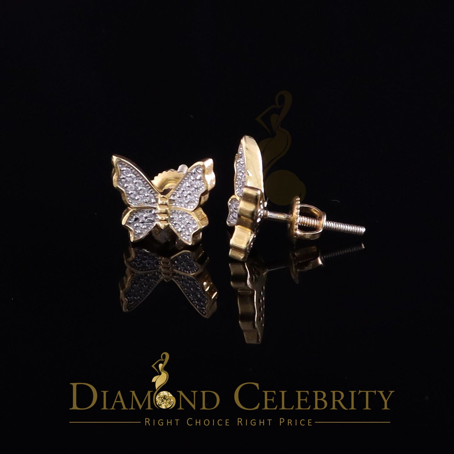 DiamondCelebritees  Women's 0.34ct Cubic Zirconia Butterfly Stud Earrings Yellow 925 Sterling Silver