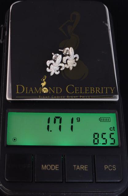 DiamondCelebritees  Fleur de Lis White Silver Screw Back 0.62ct Cubic Zirconia Women Stud Earrings