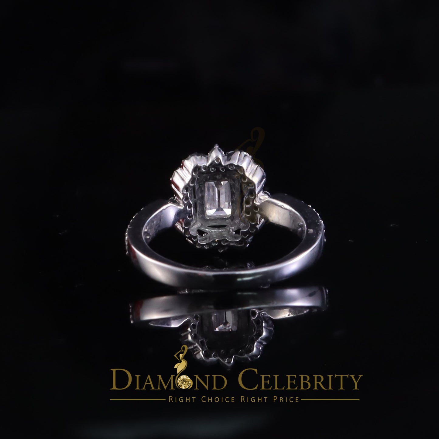 DiamondCelebritees Emerlard Cut White 925 Silver 2.00ct VVS D Moissanite Square Ring SZ 7 for Women